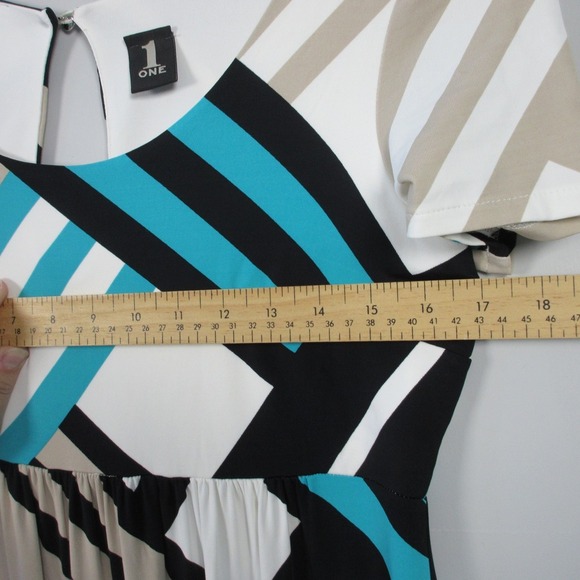 1 ONE Geometric Print Dress 44 Blue A-Line Viscose Mini Italy Casual Y2k 306 - Picture 4 of 10